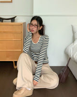 [MADE] エデンUネックストライプ長袖Tシャツ