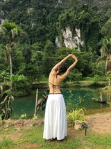 Shirring Cotton Maxi Skirt (White)