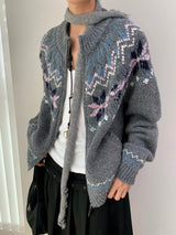 Winter Cozy No Collar Knitwear Zip-Up Cardigan