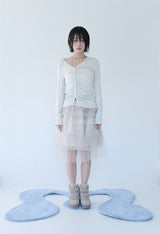 ASYMMETRIC SHIRRING LACE CARDIGAN DUSTY WHITE