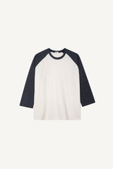 Slub color matching raglan three quarter T-shirt