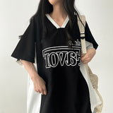 エペーターオーバーサイズフィットカラーリングVネックショートスリーブTシャツ