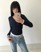 セウン コントラスト ボタン ロングスリーブ Tシャツ