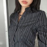 Nuven Slim Fit Semi-Crop Stripe Shirt