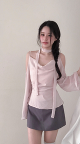 romang drape cut off-shoulder bl tie set