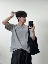 ワッフルヘンリーネックハーフTシャツ