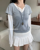 Layer Hug Layered Henley Button Long Sleeve Tee 
