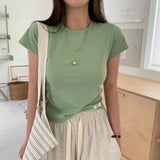 [BELLIDE MADE] デイリーラベルセミクロップド半袖Tシャツ