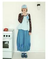 UnsocialNight2025 Autumn New Original Blue Plaid Stitching Casual Flower Flower Skirt Women