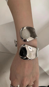 Gemstone open silver bangle(2color)