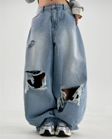 DAMAGED BALLOON RIPPED DENIM💙 LIGHT BLUE DENIM PANTS