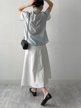 Stitched Cotton Flare Long Skirt