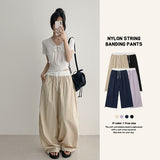 ラベンダー 💜 ウエスト カラーコントラスト ナイロン スラックス ワイド パンツ (4 colors) #CrinklePants