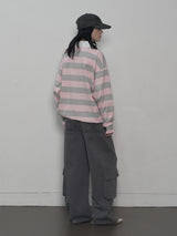 33 STAR STRIPE POLO TOP PINK