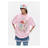 BETWEENAND xsunonebird Summer Loose Printed Top Two Color Pure Cotton Round Neck Short Sleeve T-shirt for Women