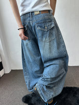 Truegen Button Waistband Side Pintuck Balloon Denim Pants 4color