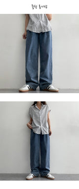 [Short, Basic, Long] [S–3XL] [Summer Long Pants!] バックバンディングプリンセミワイドピンタックデニムパンツ