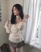 romang drape cut off-shoulder bl tie set