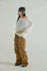 Shirring Line Cotton Cargo Pants