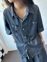 Coin Denim Stitch Detail Shirt 2color
