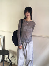 ソーンウールテンセルカットシースルーレイヤードTシャツ