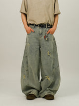 EE CURVED DAMAGE DENIM PANTS