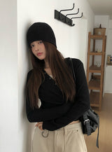 Brim brushed wrap button hoodie