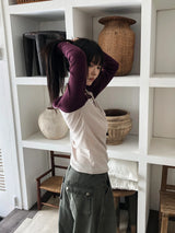 Pli コントラスト ラグラン ロングスリーブTシャツ