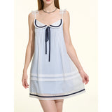 [GirlyFancyClub] Academy Navy Style Light Blue Double-Layer Sheer Chiffon Camisole Dress