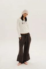 Frill sweat pants - deep brown
