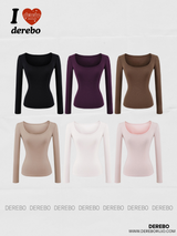 deep wide-neck slim long-sleeved knit shirt