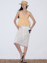 rirri SS25 vacation wear 100% Cotton Textured Floral Blouse with Puffed Lace Trim - Resort Collection