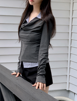 #FZ Stripe Shirt Layered Drape T-Shirt (2color)