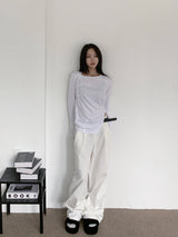 Cloud Draw Deck Shirring Team Long Sleeve T-Shirt (4 Colors)