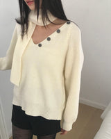 Seon Muffler Two-Way Button V-Neck Knit