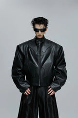 Embossed Moto Armor Leather Jacket