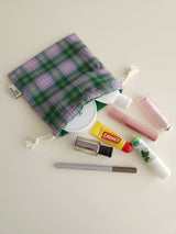Check string pouch - light purple M