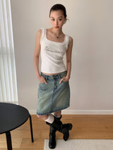 multi-wash midi denim skirt