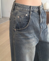 Tinta Heart Print Wide-Leg Denim Pants
