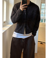 [Unisex] Hairy crop round knit cardigan(3color)