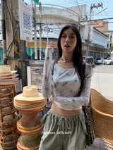 アイテムスパンオフショルダーロングスリーブtシャツ