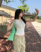Cien Button V-neck Collared Short Sleeve