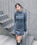 チェックギャザーミニワンピ