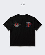 スラブヘンリーネッククロップドTシャツユニオンジャック ブラック