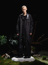 RELABEL 24AW バタフライレストレザーカラーデニムパッチワーク裏地取り外し可能シングルウェアマルチポケットウィンドブレーカーコットンジャケット