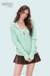 Mint Twist Hooded Knit Zip-Up