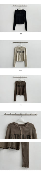 Leaf Damage Ribbed Two Way Knit Zip-Up