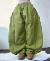 FLEECE❤SNAP POINT BALLOON TRAINING PANTS💚🩷🧸🩶🖤6COLOR