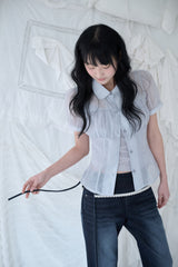 SHIRRING SHEER BLOUSE MISTY BLUE