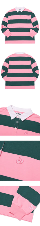 ストライプラグビールーズフィットTシャツ【ピンク】